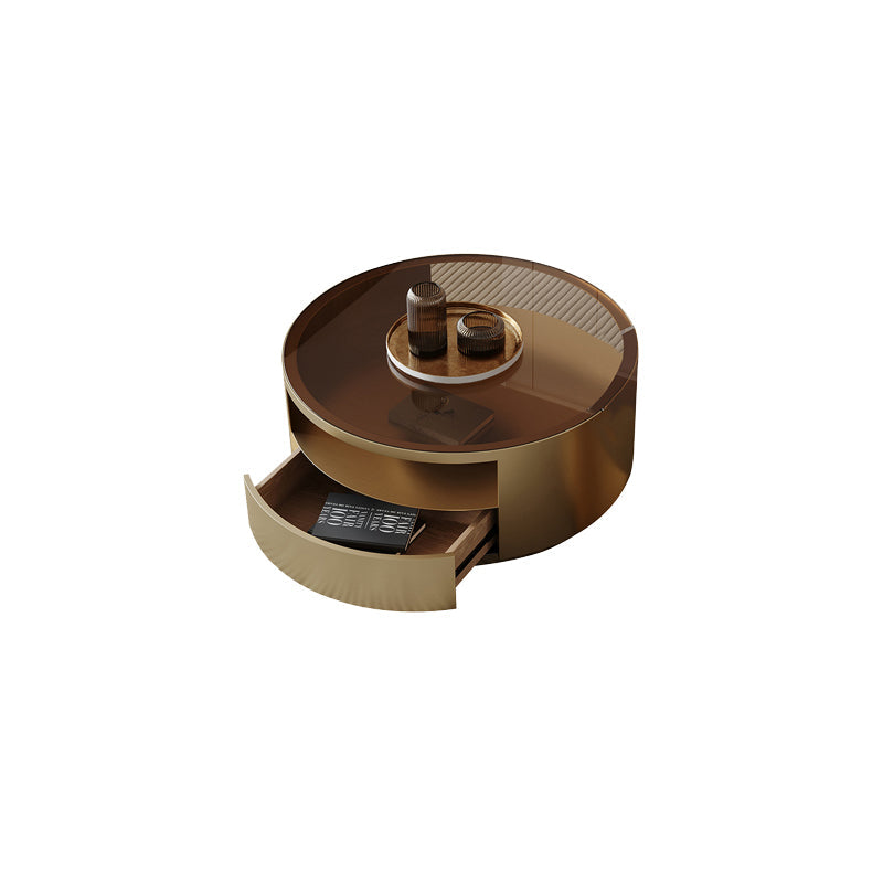 Contemporary Round Glass Coffee Table Set 1-Drawer 2 Piece Bunching Tables Gold Clearhalo 'Coffee & Accent Tables' 'Coffee Tables' 'coffee_tables' 'furn' 'furn_coffee_tables' 'Furniture' 'Living Room Furniture' 7070196