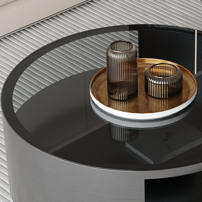 Contemporary Round Glass Coffee Table Set 1-Drawer 2 Piece Bunching Tables Clearhalo 'Coffee & Accent Tables' 'Coffee Tables' 'coffee_tables' 'furn' 'furn_coffee_tables' 'Furniture' 'Living Room Furniture' 7070207