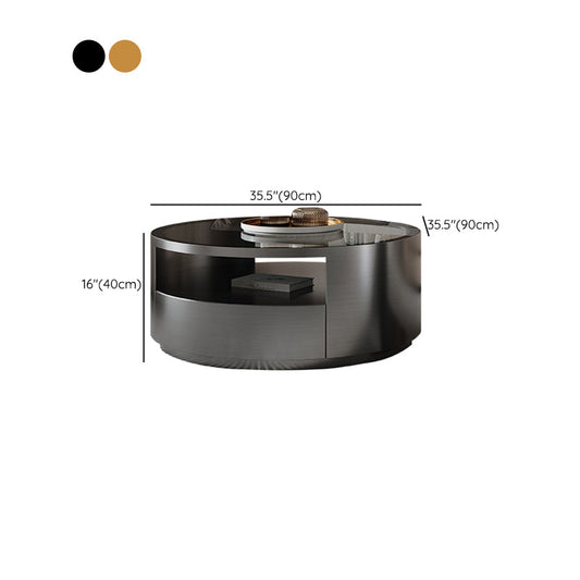 Contemporary Round Glass Coffee Table Set 1-Drawer 2 Piece Bunching Tables Clearhalo 'Coffee & Accent Tables' 'Coffee Tables' 'coffee_tables' 'furn' 'furn_coffee_tables' 'Furniture' 'Living Room Furniture' 7070213