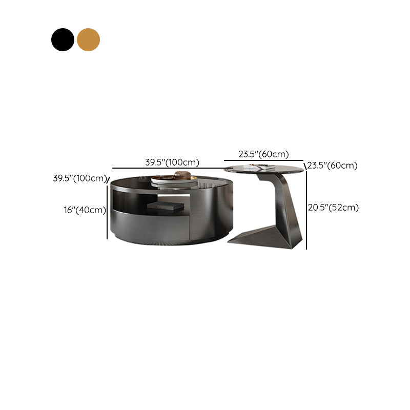 Contemporary Round Glass Coffee Table Set 1-Drawer 2 Piece Bunching Tables Clearhalo 'Coffee & Accent Tables' 'Coffee Tables' 'coffee_tables' 'furn' 'furn_coffee_tables' 'Furniture' 'Living Room Furniture' 7070217