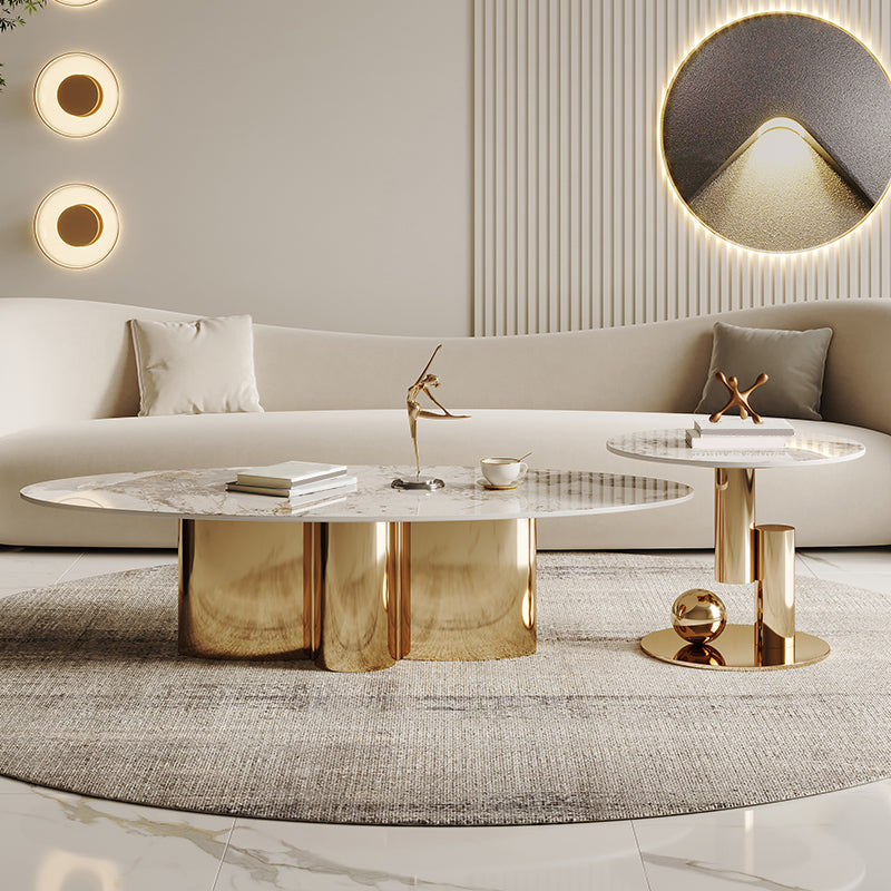 Abstract Cocktail Table Glam Oval Slate Top Coffee or End Table Clearhalo 'Coffee & Accent Tables' 'Coffee Tables' 'coffee_tables' 'furn' 'furn_coffee_tables' 'Furniture' 'Living Room Furniture' 7070218