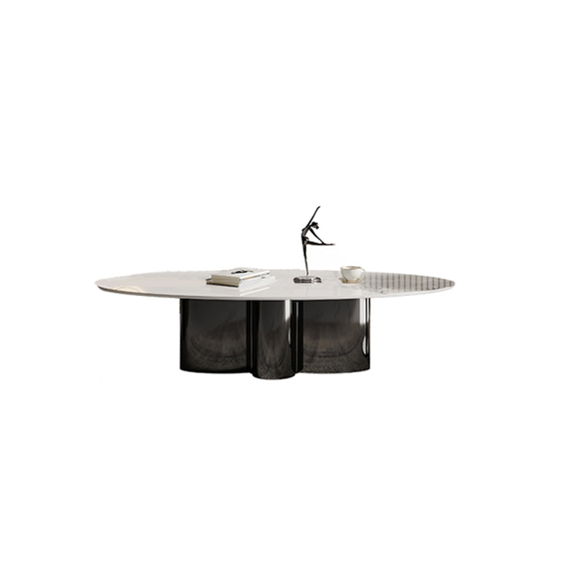 Abstract Cocktail Table Glam Oval Slate Top Coffee or End Table Black Clearhalo 'Coffee & Accent Tables' 'Coffee Tables' 'coffee_tables' 'furn' 'furn_coffee_tables' 'Furniture' 'Living Room Furniture' 7070222