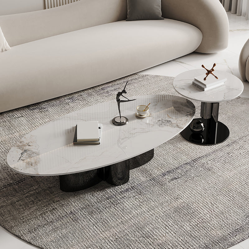 Abstract Cocktail Table Glam Oval Slate Top Coffee or End Table Clearhalo 'Coffee & Accent Tables' 'Coffee Tables' 'coffee_tables' 'furn' 'furn_coffee_tables' 'Furniture' 'Living Room Furniture' 7070225