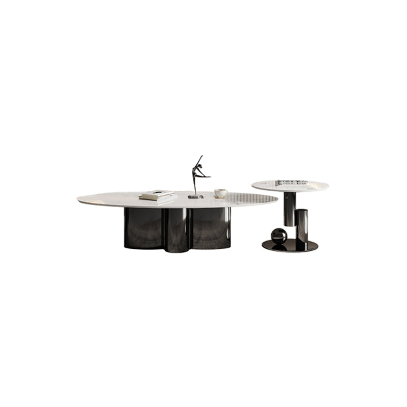 Abstract Cocktail Table Glam Oval Slate Top Coffee or End Table Black Clearhalo 'Coffee & Accent Tables' 'Coffee Tables' 'coffee_tables' 'furn' 'furn_coffee_tables' 'Furniture' 'Living Room Furniture' 7070226