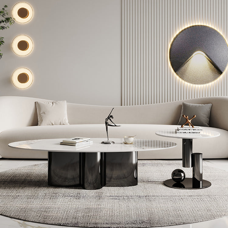 Abstract Cocktail Table Glam Oval Slate Top Coffee or End Table Clearhalo 'Coffee & Accent Tables' 'Coffee Tables' 'coffee_tables' 'furn' 'furn_coffee_tables' 'Furniture' 'Living Room Furniture' 7070230