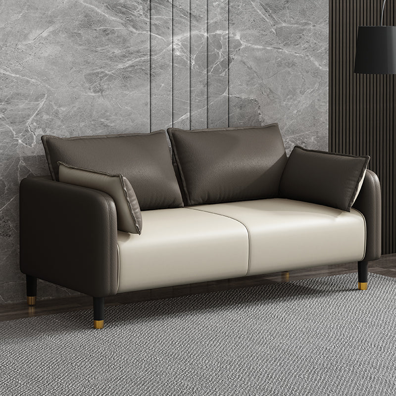 Modernes 2-Sitz-Sofa Kunstledertuxedo-Armsofa mit 2 Kissen