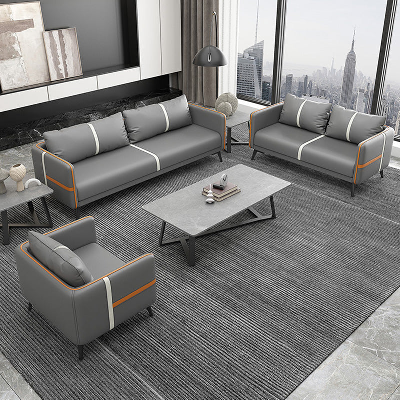 Zeitgenössisches graues Sofa Kunstleder -Quadratarmof Sofa mit Kissen