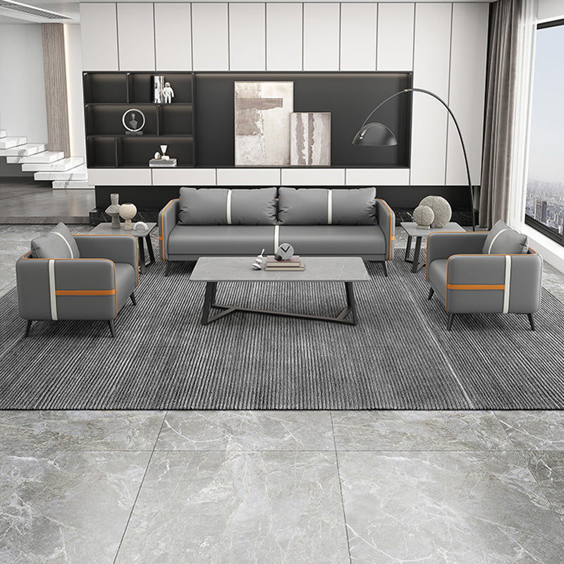 Zeitgenössisches graues Sofa Kunstleder -Quadratarmof Sofa mit Kissen