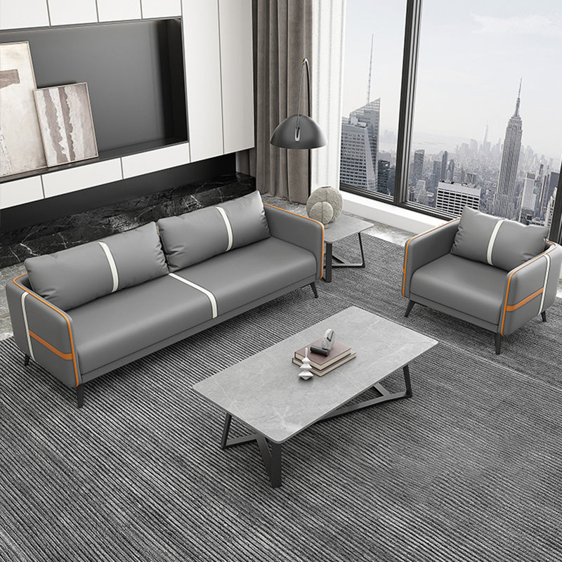 Zeitgenössisches graues Sofa Kunstleder -Quadratarmof Sofa mit Kissen