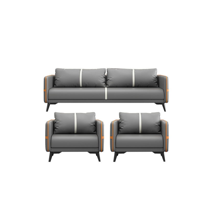 Zeitgenössisches graues Sofa Kunstleder -Quadratarmof Sofa mit Kissen