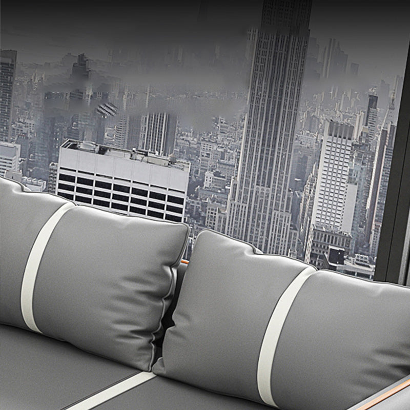 Zeitgenössisches graues Sofa Kunstleder -Quadratarmof Sofa mit Kissen