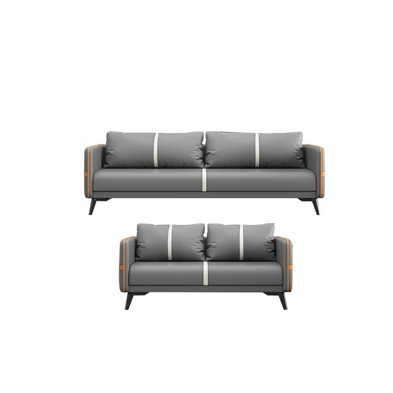 Zeitgenössisches graues Sofa Kunstleder -Quadratarmof Sofa mit Kissen