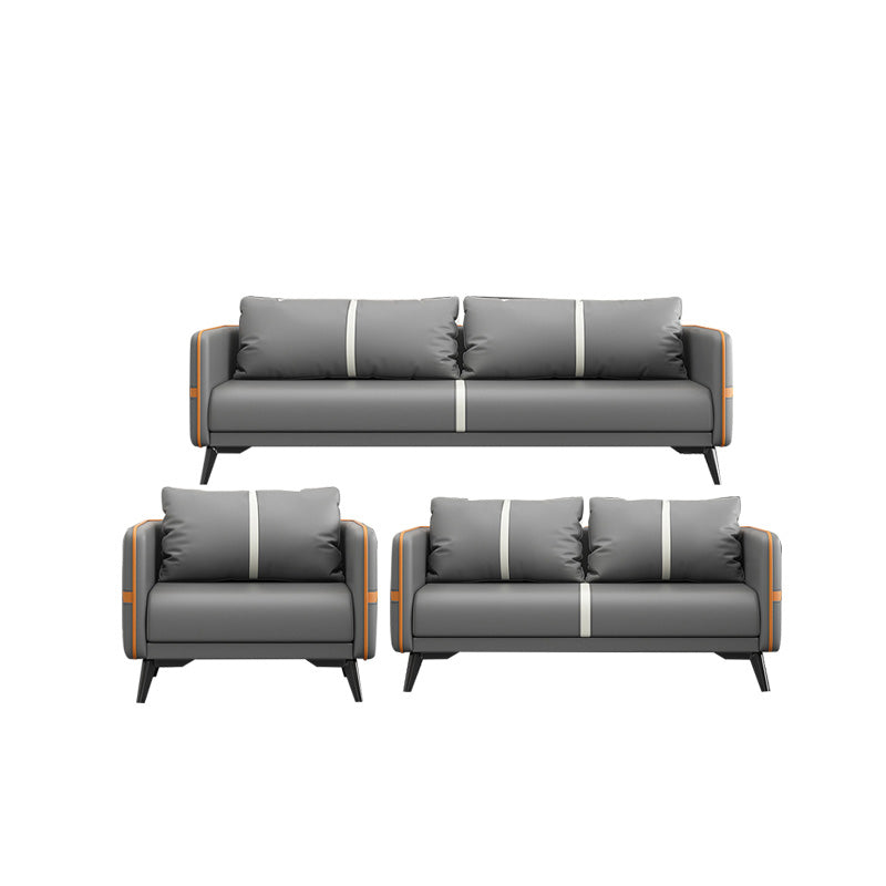 Zeitgenössisches graues Sofa Kunstleder -Quadratarmof Sofa mit Kissen