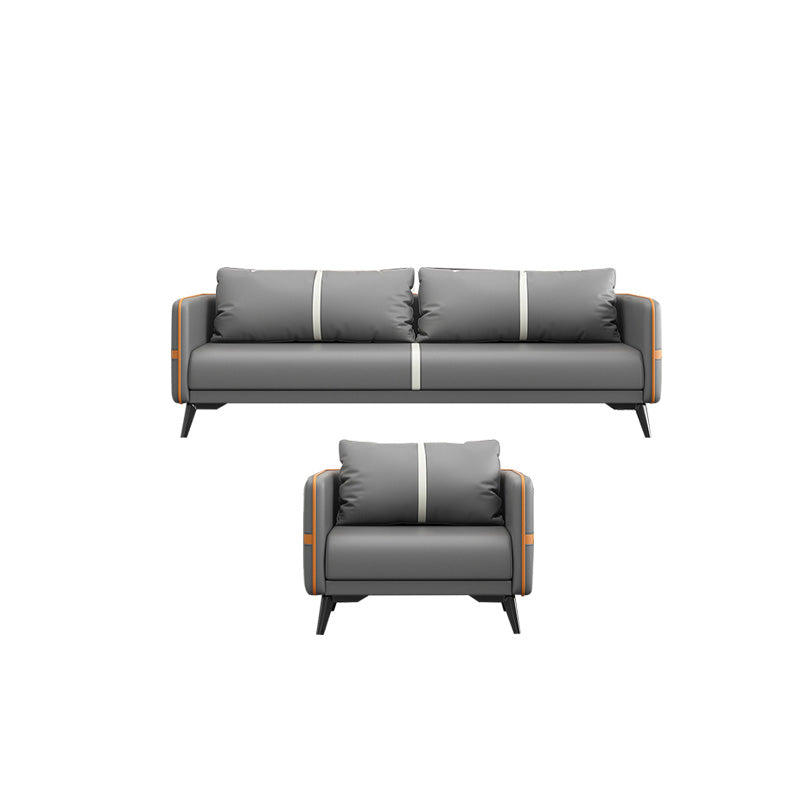 Zeitgenössisches graues Sofa Kunstleder -Quadratarmof Sofa mit Kissen