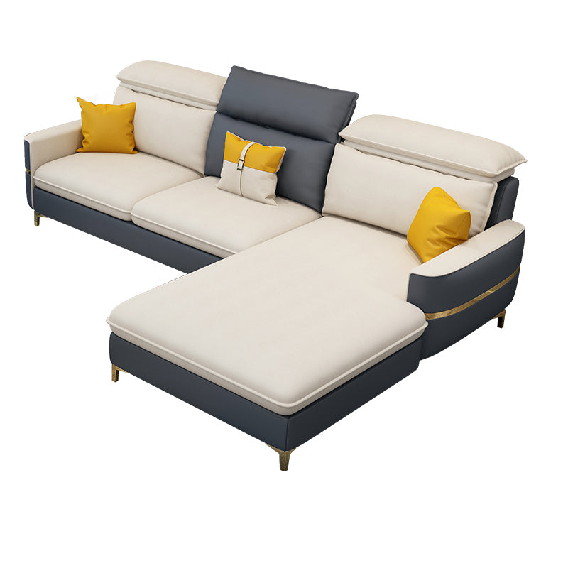 Sofa sectionnel glamour sectionnel en cuir beige avec oreillers de bostol