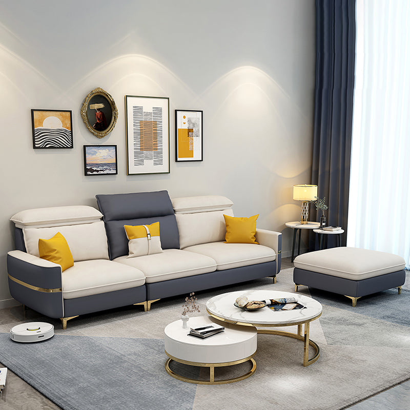 Sofa sectionnel glamour sectionnel en cuir beige avec oreillers de bostol