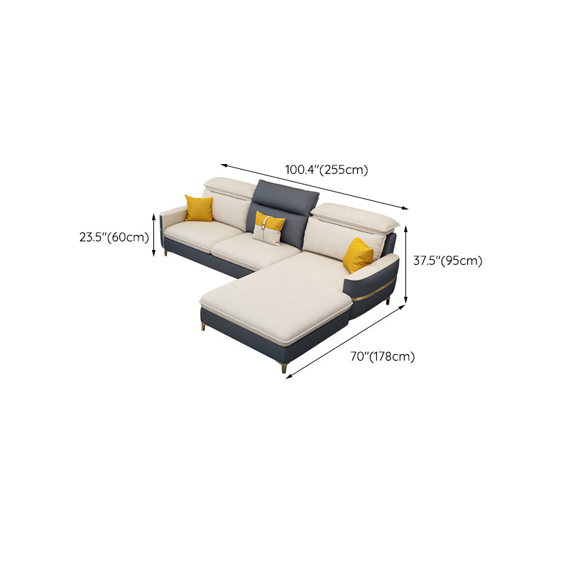 Sofa sectionnel glamour sectionnel en cuir beige avec oreillers de bostol