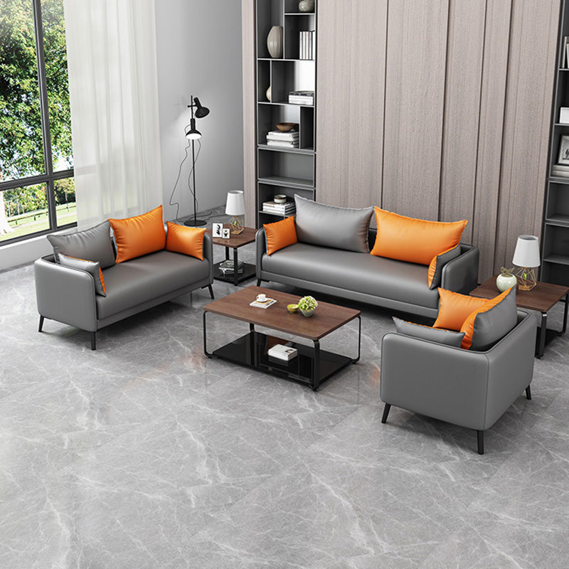 Contemporary Sofa Faux Leather Square Arm Sofa with Pillows for Apartment Clearhalo 'furn' 'furn_sofas' 'Furniture' 'Living Room Furniture' 'Sofa' 'sofas' 7070456