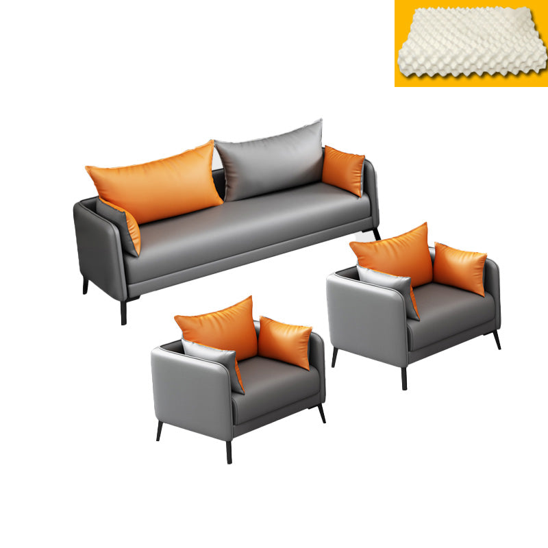 Contemporary Sofa Faux Leather Square Arm Sofa with Pillows for Apartment 1-Seater Sofa & 1-Seater Sofa & 3-Seater Sofa Faux Leather Latex Clearhalo 'furn' 'furn_sofas' 'Furniture' 'Living Room Furniture' 'Sofa' 'sofas' 7070461