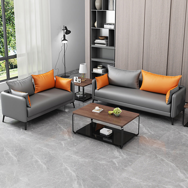 Contemporary Sofa Faux Leather Square Arm Sofa with Pillows for Apartment Clearhalo 'furn' 'furn_sofas' 'Furniture' 'Living Room Furniture' 'Sofa' 'sofas' 7070462