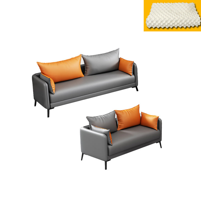 Contemporary Sofa Faux Leather Square Arm Sofa with Pillows for Apartment 2-Seater Sofa & 3-Seater Sofa Faux Leather Latex Clearhalo 'furn' 'furn_sofas' 'Furniture' 'Living Room Furniture' 'Sofa' 'sofas' 7070463