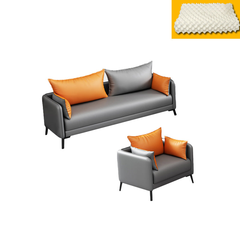 Contemporary Sofa Faux Leather Square Arm Sofa with Pillows for Apartment 1-Seater Sofa with 3-Seater Sofa Faux Leather Latex Clearhalo 'furn' 'furn_sofas' 'Furniture' 'Living Room Furniture' 'Sofa' 'sofas' 7070464