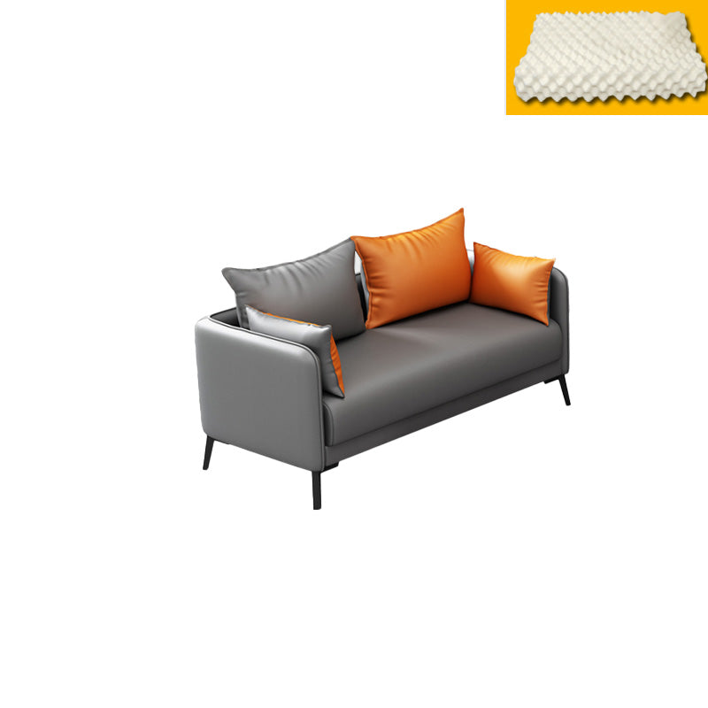 Contemporary Sofa Faux Leather Square Arm Sofa with Pillows for Apartment 2-Seater Sofa Faux Leather Latex Clearhalo 'furn' 'furn_sofas' 'Furniture' 'Living Room Furniture' 'Sofa' 'sofas' 7070468