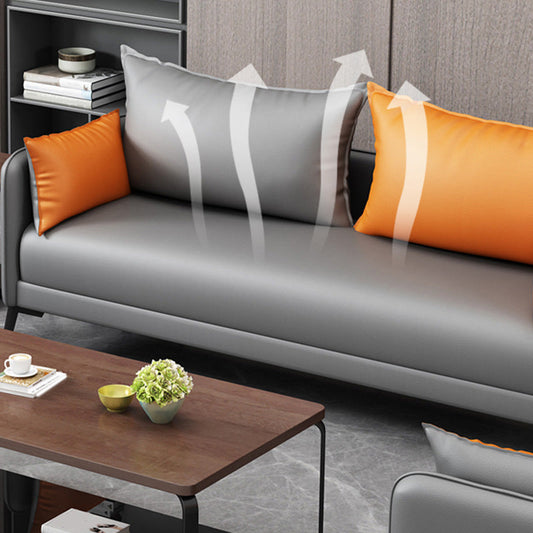 Contemporary Sofa Faux Leather Square Arm Sofa with Pillows for Apartment Clearhalo 'furn' 'furn_sofas' 'Furniture' 'Living Room Furniture' 'Sofa' 'sofas' 7070469