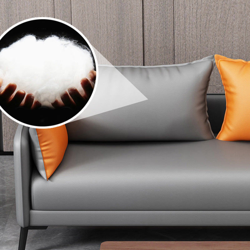 Contemporary Sofa Faux Leather Square Arm Sofa with Pillows for Apartment Clearhalo 'furn' 'furn_sofas' 'Furniture' 'Living Room Furniture' 'Sofa' 'sofas' 7070471