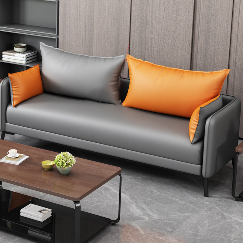 Contemporary Sofa Faux Leather Square Arm Sofa with Pillows for Apartment Clearhalo 'furn' 'furn_sofas' 'Furniture' 'Living Room Furniture' 'Sofa' 'sofas' 7070473