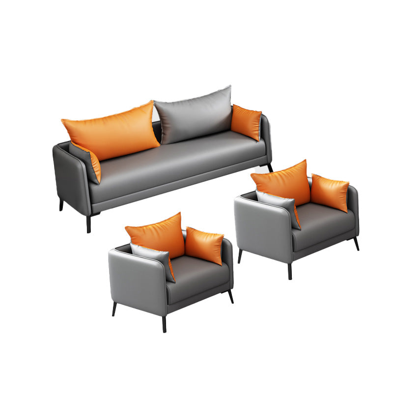 Contemporary Sofa Faux Leather Square Arm Sofa with Pillows for Apartment 1-Seater Sofa & 1-Seater Sofa & 3-Seater Sofa Faux Leather Sponge Clearhalo 'furn' 'furn_sofas' 'Furniture' 'Living Room Furniture' 'Sofa' 'sofas' 7070474