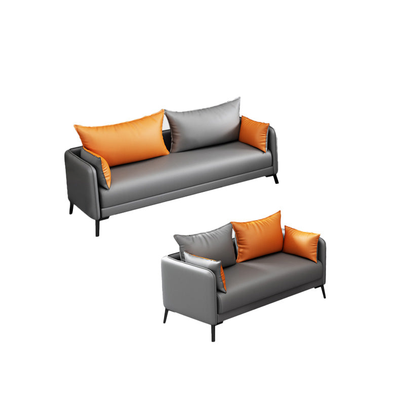 Contemporary Sofa Faux Leather Square Arm Sofa with Pillows for Apartment 2-Seater Sofa & 3-Seater Sofa Faux Leather Sponge Clearhalo 'furn' 'furn_sofas' 'Furniture' 'Living Room Furniture' 'Sofa' 'sofas' 7070475