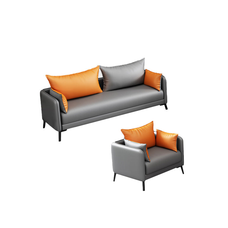 Contemporary Sofa Faux Leather Square Arm Sofa with Pillows for Apartment 1-Seater Sofa with 3-Seater Sofa Faux Leather Sponge Clearhalo 'furn' 'furn_sofas' 'Furniture' 'Living Room Furniture' 'Sofa' 'sofas' 7070476