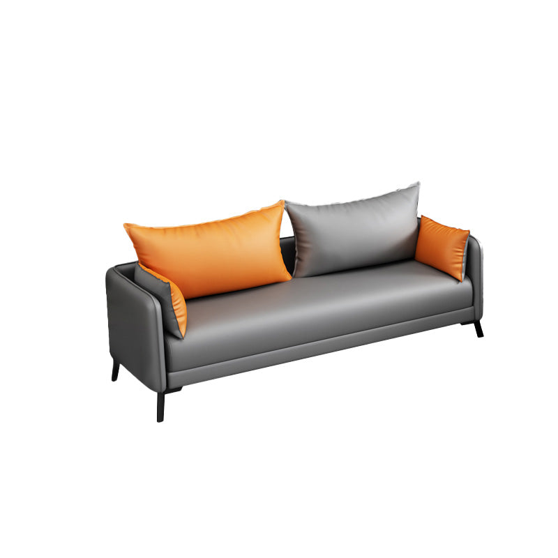 Contemporary Sofa Faux Leather Square Arm Sofa with Pillows for Apartment 3-Seater Sofa Faux Leather Sponge Clearhalo 'furn' 'furn_sofas' 'Furniture' 'Living Room Furniture' 'Sofa' 'sofas' 7070477