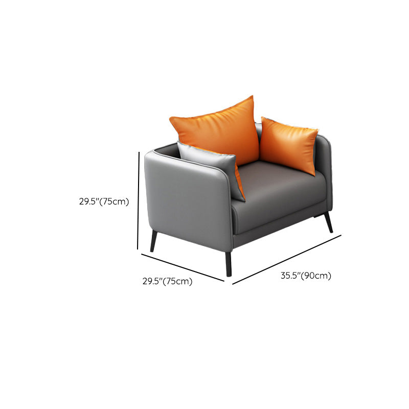 Contemporary Sofa Faux Leather Square Arm Sofa with Pillows for Apartment Clearhalo 'furn' 'furn_sofas' 'Furniture' 'Living Room Furniture' 'Sofa' 'sofas' 7070478