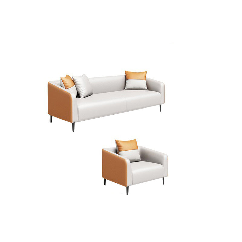 現代オレンジソファフェイクレザータキシードアームソファとアパート用の枕