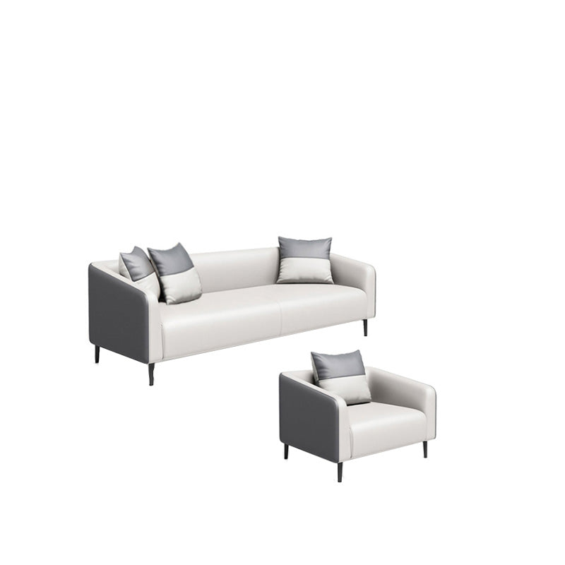 グレーコンテンポラリーソファフェイクレザータキシードアームソファ枕と