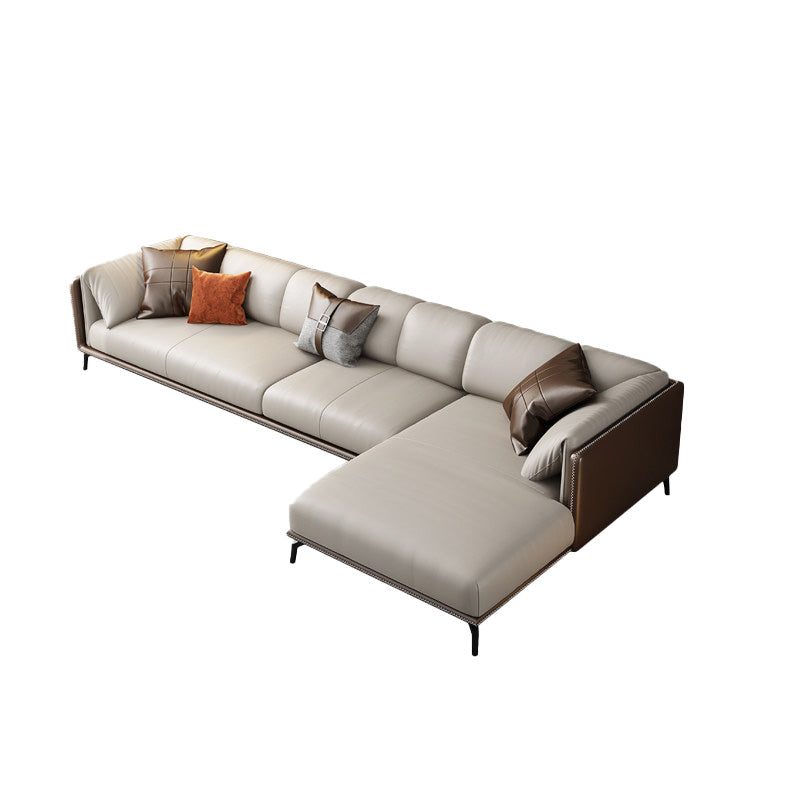 Echtes Ledertuxedo -Armsofa zeitgenössisches braunes Sofa mit Kissen