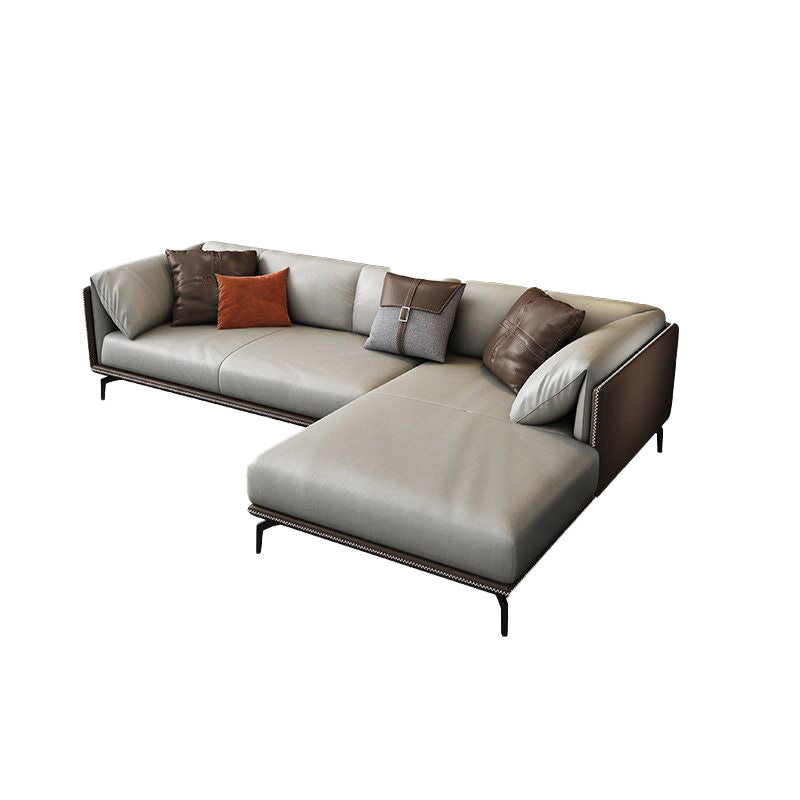 Echtes Ledertuxedo -Armsofa zeitgenössisches braunes Sofa mit Kissen