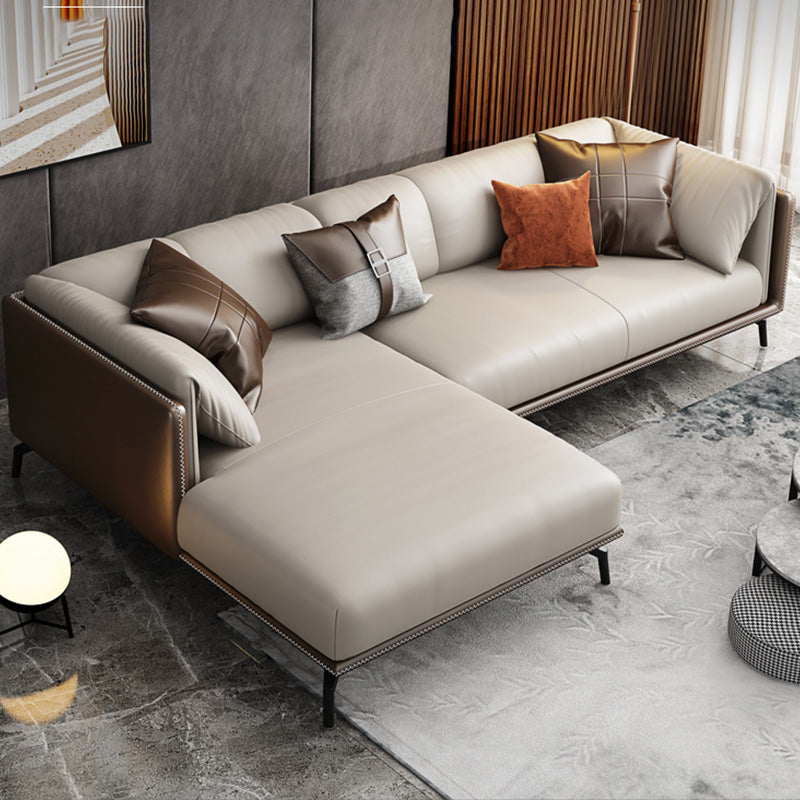 Echtes Ledertuxedo -Armsofa zeitgenössisches braunes Sofa mit Kissen