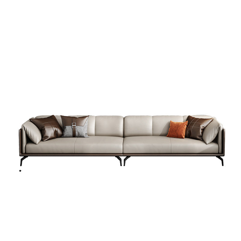Echtes Ledertuxedo -Armsofa zeitgenössisches braunes Sofa mit Kissen