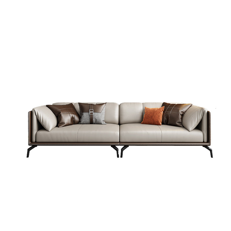 Echtes Ledertuxedo -Armsofa zeitgenössisches braunes Sofa mit Kissen