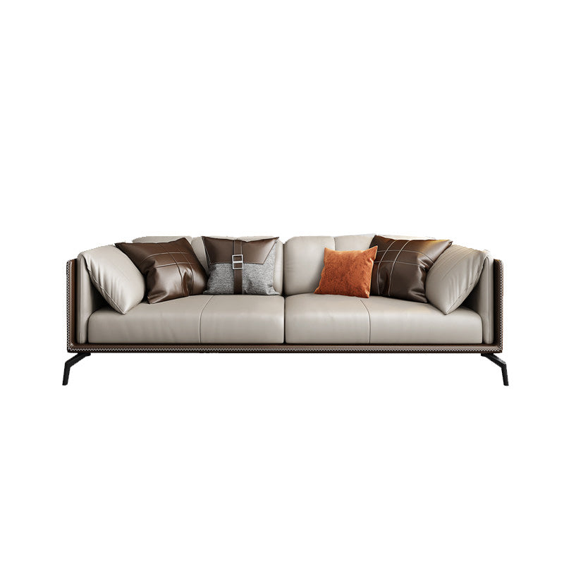 Echtes Ledertuxedo -Armsofa zeitgenössisches braunes Sofa mit Kissen