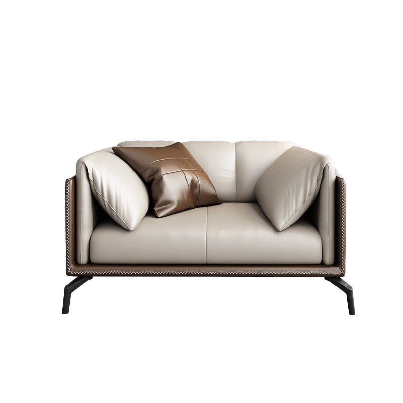 Echtes Ledertuxedo -Armsofa zeitgenössisches braunes Sofa mit Kissen