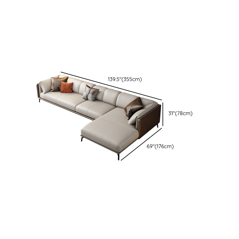 Echtes Ledertuxedo -Armsofa zeitgenössisches braunes Sofa mit Kissen