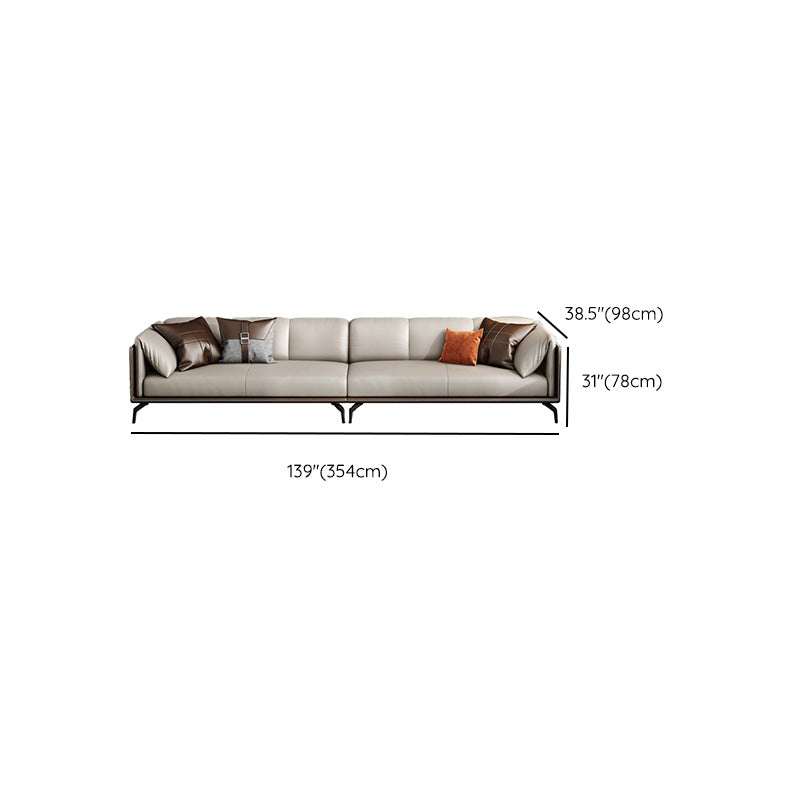 Echtes Ledertuxedo -Armsofa zeitgenössisches braunes Sofa mit Kissen