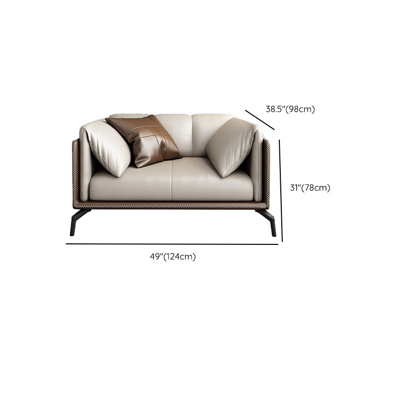Echtes Ledertuxedo -Armsofa zeitgenössisches braunes Sofa mit Kissen