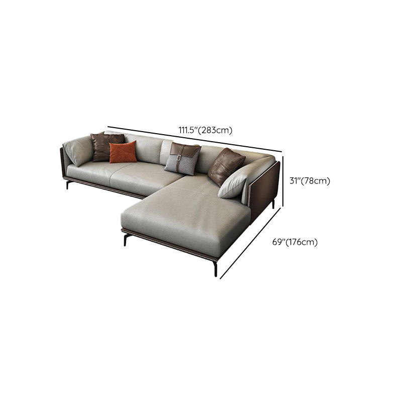 Echtes Ledertuxedo -Armsofa zeitgenössisches braunes Sofa mit Kissen