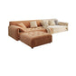 Sofá seccional con brazo superior tipo almohada en madera maciza con respaldo acolchado