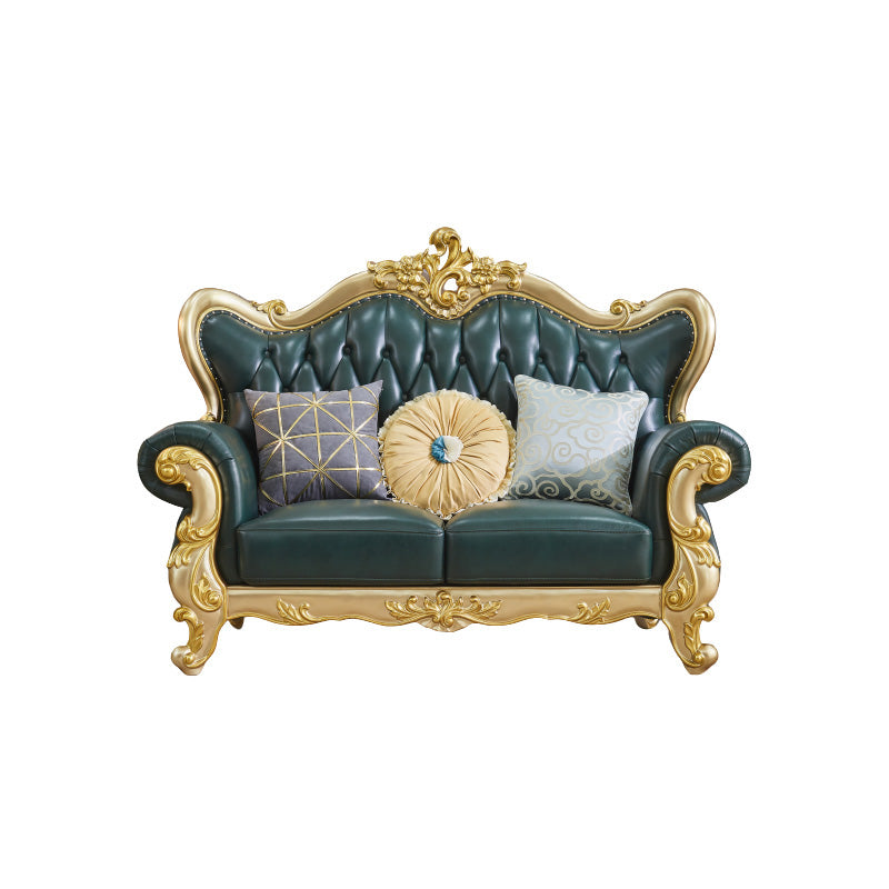 Canapé à dos fendu tufted vert authentique en cuir roulé en cuir roulé avec tête de clou